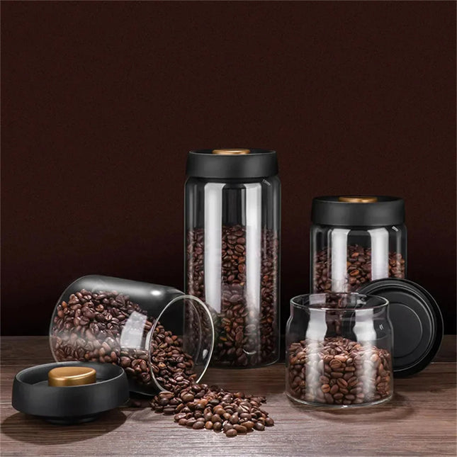 Vacuum Airtight Sealed Glass Jar for Coffee Beans Canister Kitchen Food Grains Candy Keep Fresh and Good