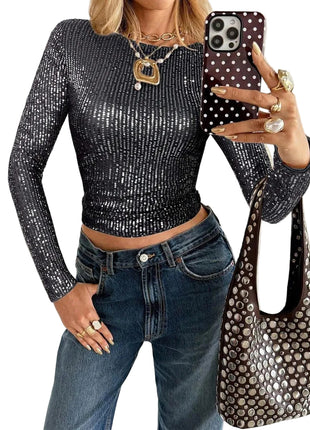 New Shiny Sequin Long-sleeve T-shirt Top