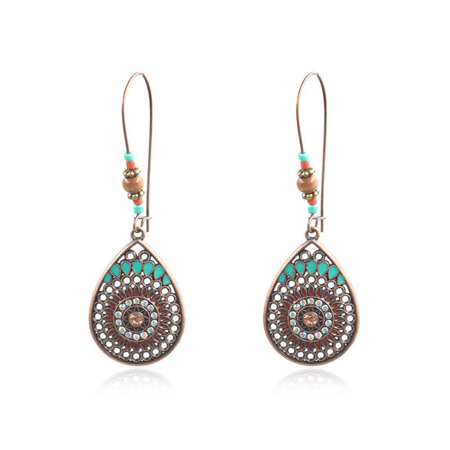 Hollow Teardrop Alloy Enamel Earrings