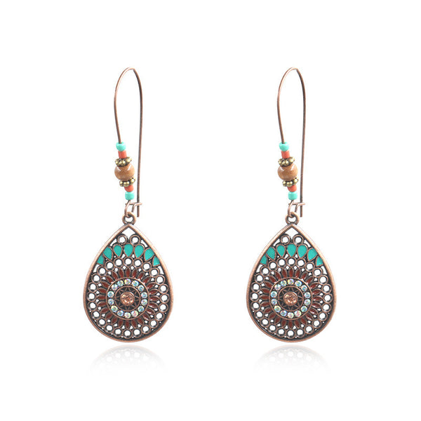 Hollow Teardrop Alloy Enamel Earrings