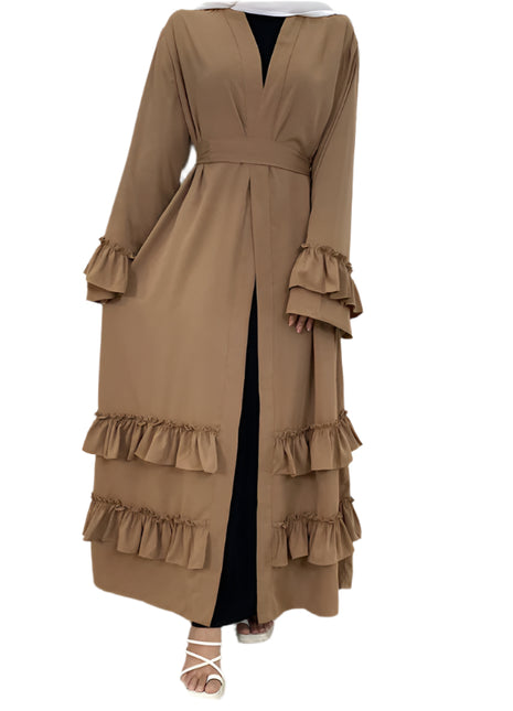 Abaya con cordones y mangas con volantes