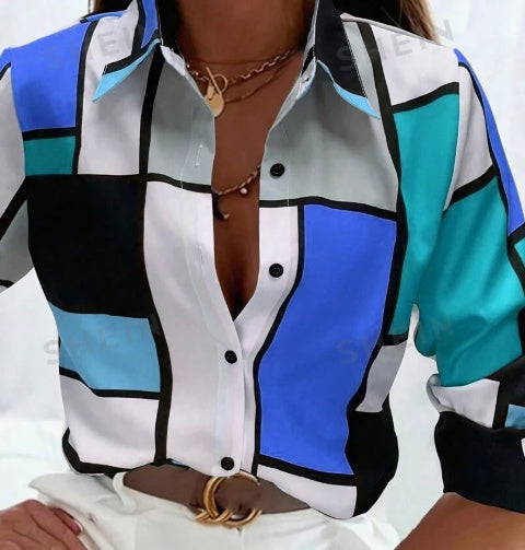 Colorblock Single-Breasted Long Sleeve Shirt