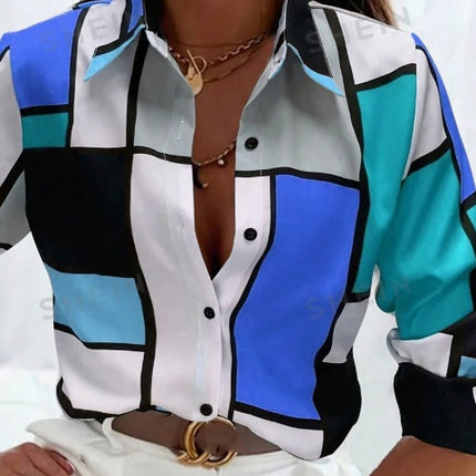 Colorblock Single-Breasted Long Sleeve Shirt