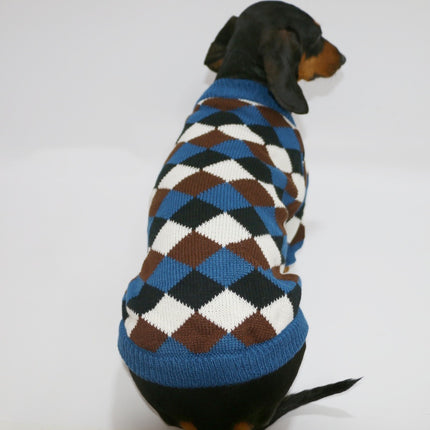 Pet Clothes Blue Coffee Rhombus Sweater