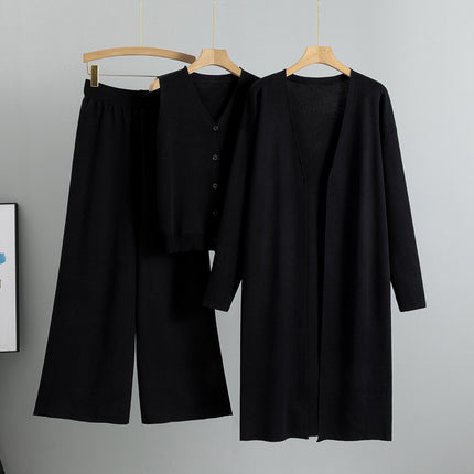 Three-piece Elegant Knitting Suit Sleeveless Vest Sweater Cardigan Pants Set