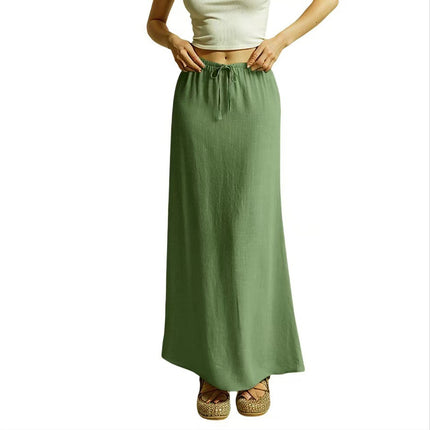 Cotton Solid Color Drawstring Elastic Waist Skirt