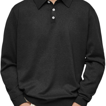 Long Sleeve V-neck Buttons Men's Casual Jacket Polo Shirt