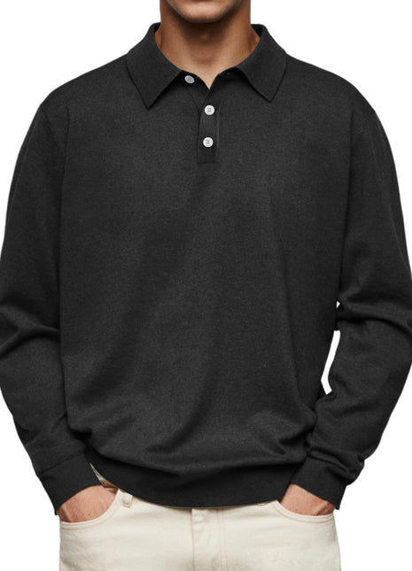 Camisa polo tipo chaqueta casual de manga larga con cuello en V y botones para hombre