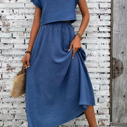 Casual Short Sleeve Top & Skirt 2 Piece Set