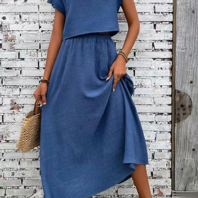 Casual Short Sleeve Top & Skirt 2 Piece Set