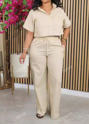 Short Sleeve Shirt and Wide-Leg Pants Set