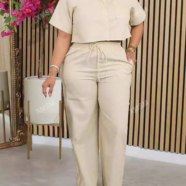 Short Sleeve Shirt and Wide-Leg Pants Set