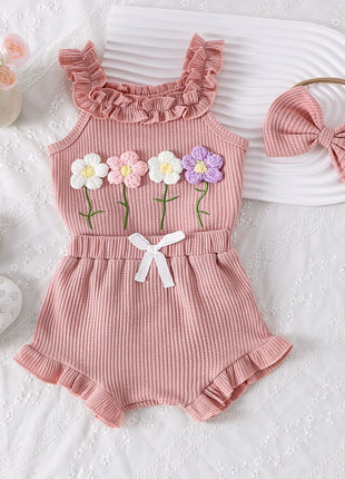 Summer Embroidered 3-Piece Set with Suspenders – 0-18 Months