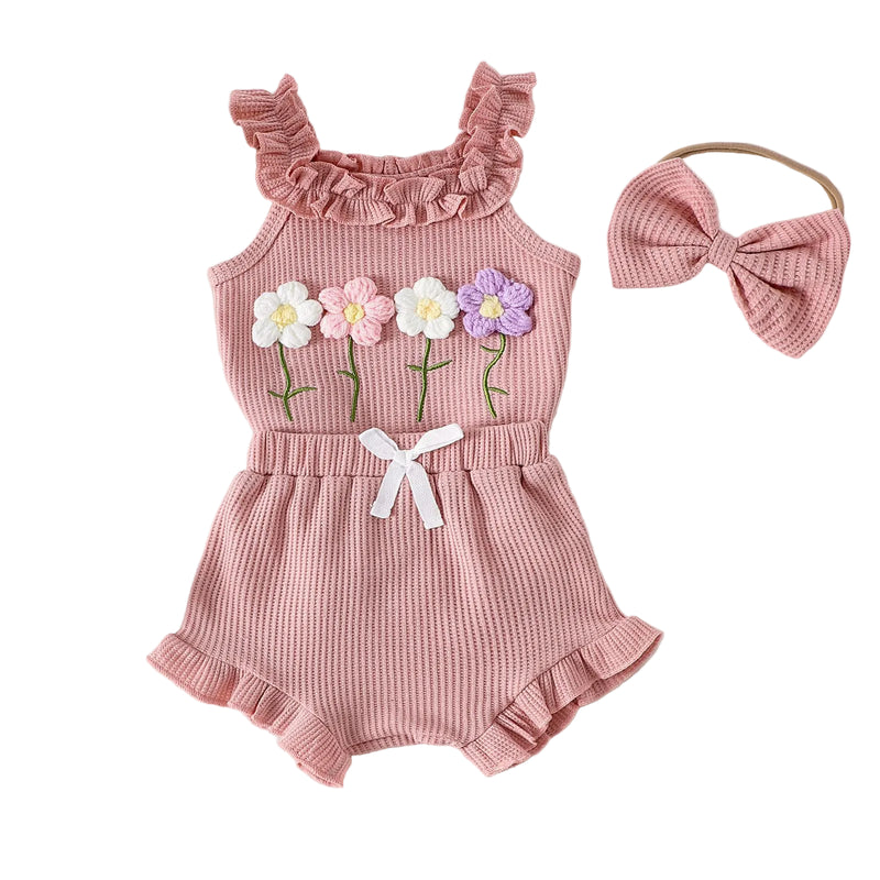 Summer Embroidered 3-Piece Set with Suspenders – 0-18 Months
