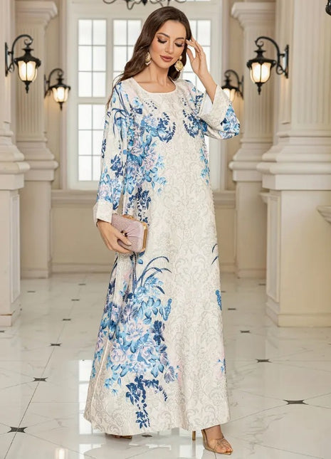 Vestido Floral Azul de Manga Larga