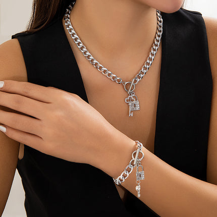 Thick Chain with Shiny Lock and Key Pendant Necklace Single or Combinations