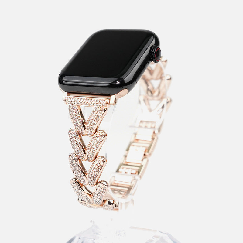 Diamond-embedded Love V-shaped Smart Watch Strap Compatible with Apple