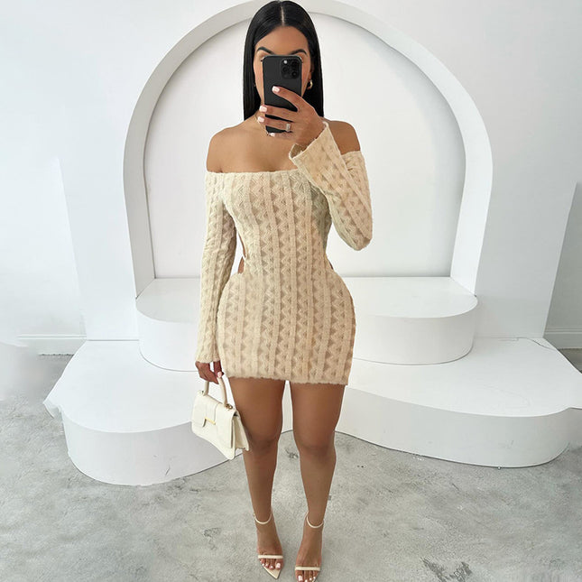 High Waist Slim Fit Backless Off-shoulder Dress