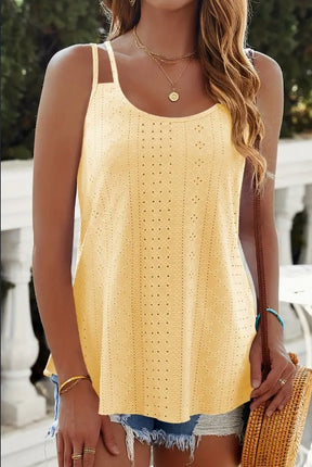 Eyelet Trim Cami Casual Sleeveless Scoop Neck Versatile Top