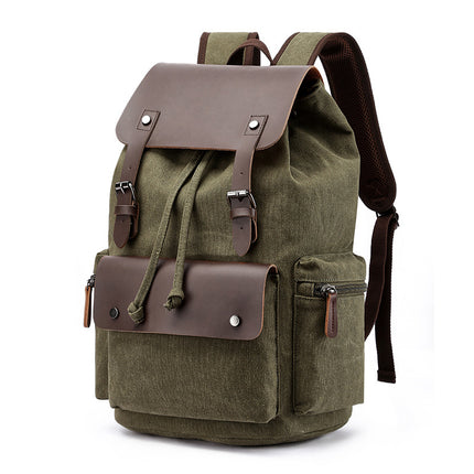 Casual Canvas Backpack Business Laptop Bag With Buckle Drawstring Design