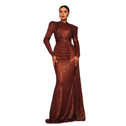 Long Sleeve Sequined Banquet Dress