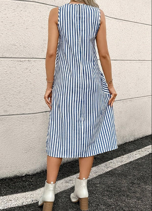 Round Neck with Pocket Striped Dress
