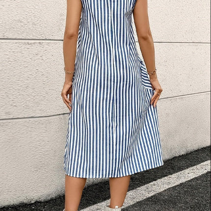 Round Neck with Pocket Striped Dress