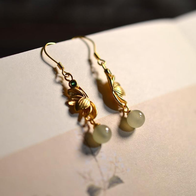 Antique Chinese Style Jade Ball Bead Studs Earrings