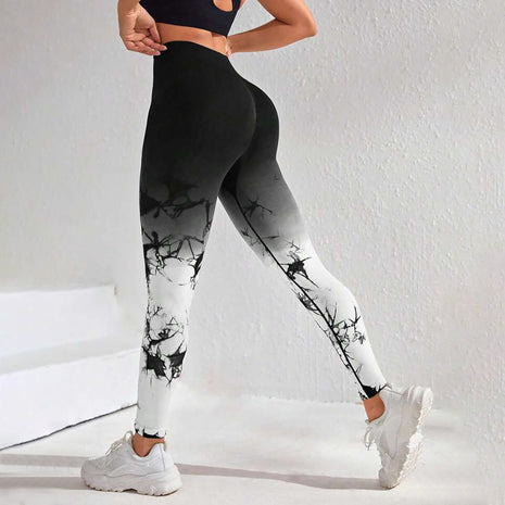 Pantalones de yoga ajustados con estampado tie-dye degradado