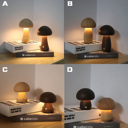 INS Wooden Cute Mushroom LED Night Light with Touch Switch