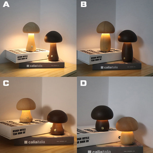 INS Wooden Cute Mushroom LED Night Light with Touch Switch