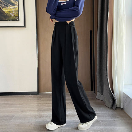 New Style Buckle High Waist Casual Elastic Waist Wide Leg Pants