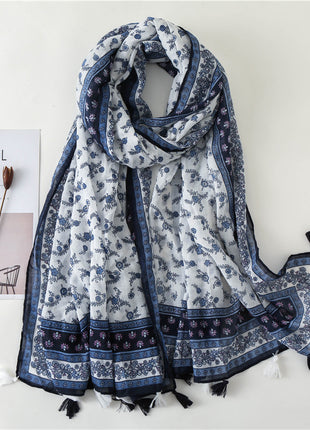 وشاح كاجو بوهيمي من القطن والكتان بتصميم ياباني فني