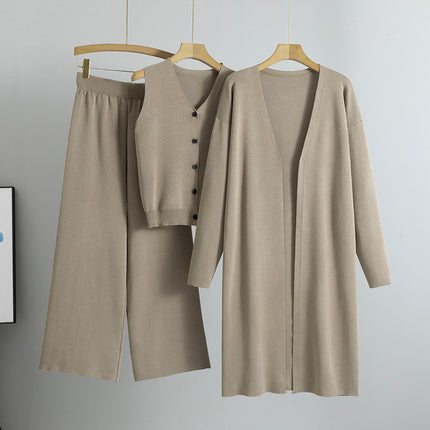Three-piece Elegant Knitting Suit Sleeveless Vest Sweater Cardigan Pants Set