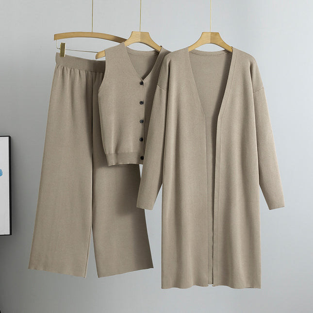 Three-piece Elegant Knitting Suit Sleeveless Vest Sweater Cardigan Pants Set
