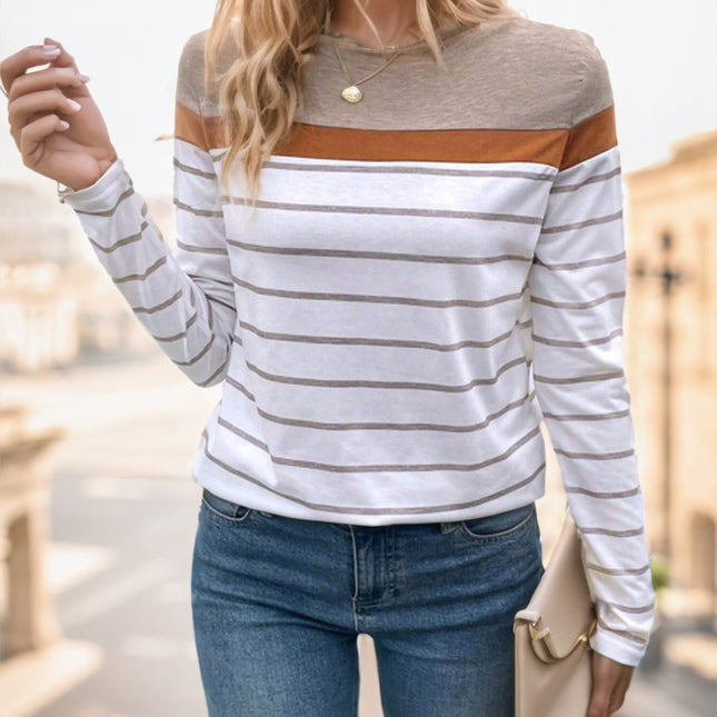 Round Neck Striped Long Sleeve T-Shirt