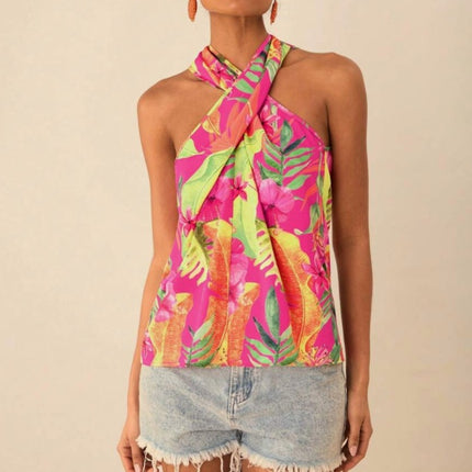 Tropical Plant Printed Women's Tight-Fitting Top