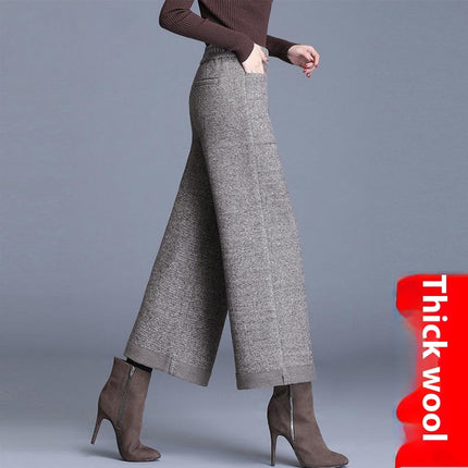 Small Woolen Wide-leg High Waist Cropped Pants