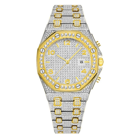 Reloj de cuarzo impermeable con calendario estrellado de acero inoxidable