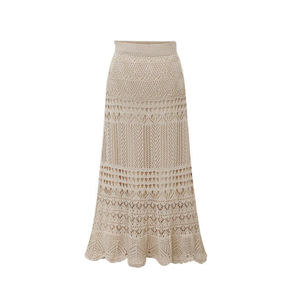 Plus Size Crocheted Hollow Knit Hip-wrapped Mid-length Skirt