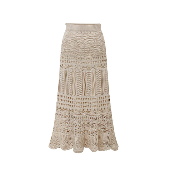Plus Size Crocheted Hollow Knit Hip-wrapped Mid-length Skirt