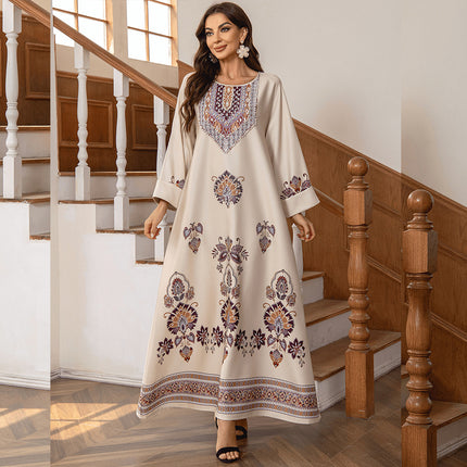 Modest Embroidered Sequin Bubble Sleeve Dress