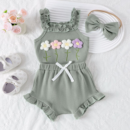 Summer Embroidered 3-Piece Set with Suspenders – 0-18 Months