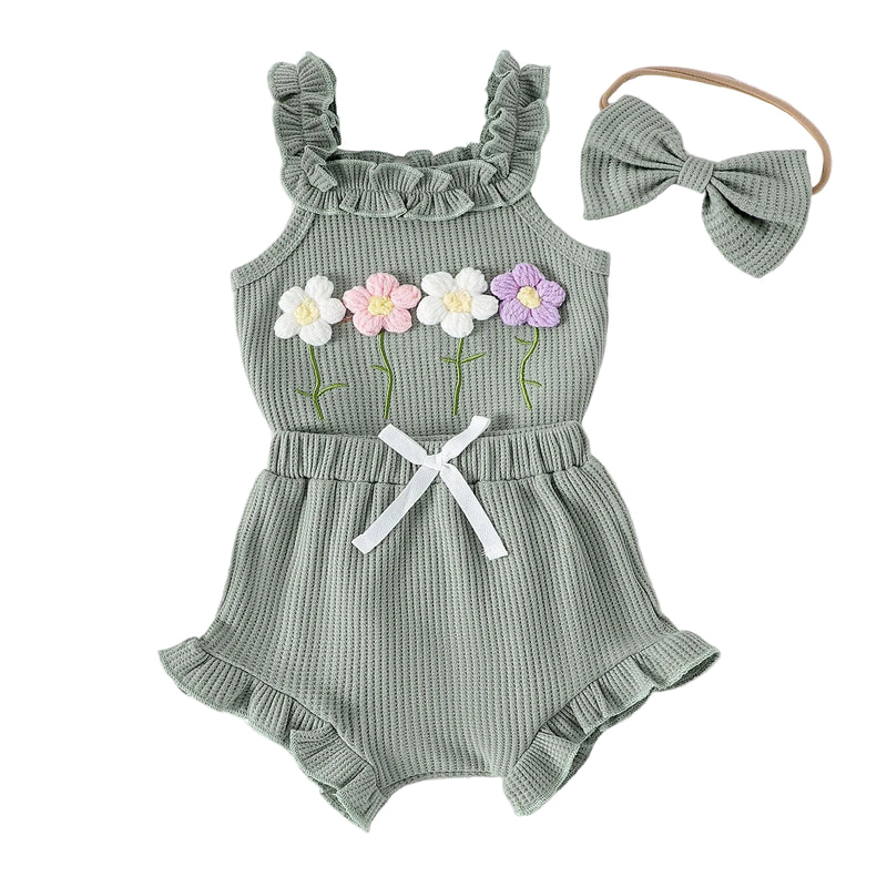 Summer Embroidered 3-Piece Set with Suspenders – 0-18 Months
