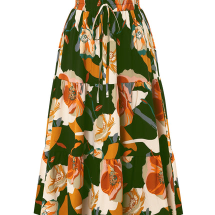 Pleated Floral Elastic Waist Skirt