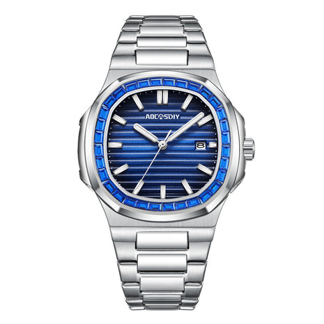Reloj de Cuarzo Luminoso Impermeable con Correa de Acero tipo Diamante