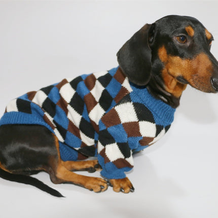 Pet Clothes Blue Coffee Rhombus Sweater
