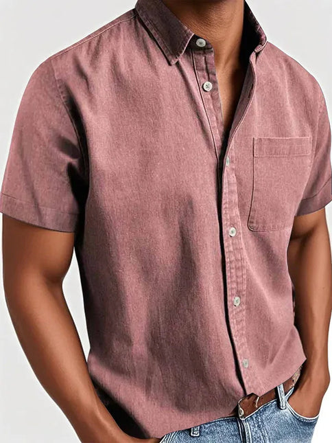 Collar Solid Color Pocket Single-breasted Men's Short-sleeved Shirt