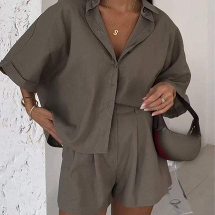 Polo Collar Half Sleeve Top and Shorts Two-piece Set