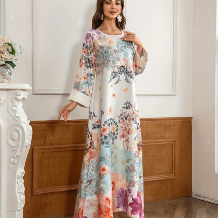 Elegant Floral Long Kaftan Dress